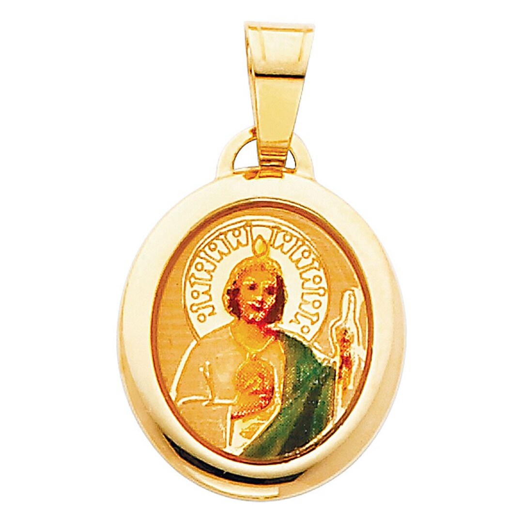 14k Gold St. Jude Enamel Plate Pendant Charm Real …
