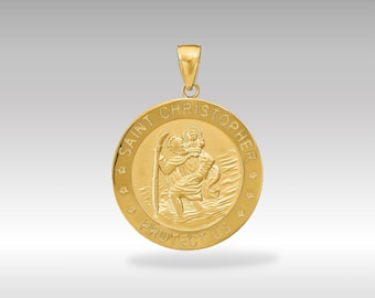 14K Gold St. Christopher Medal Pendant: Religious Travel Protection Charm
