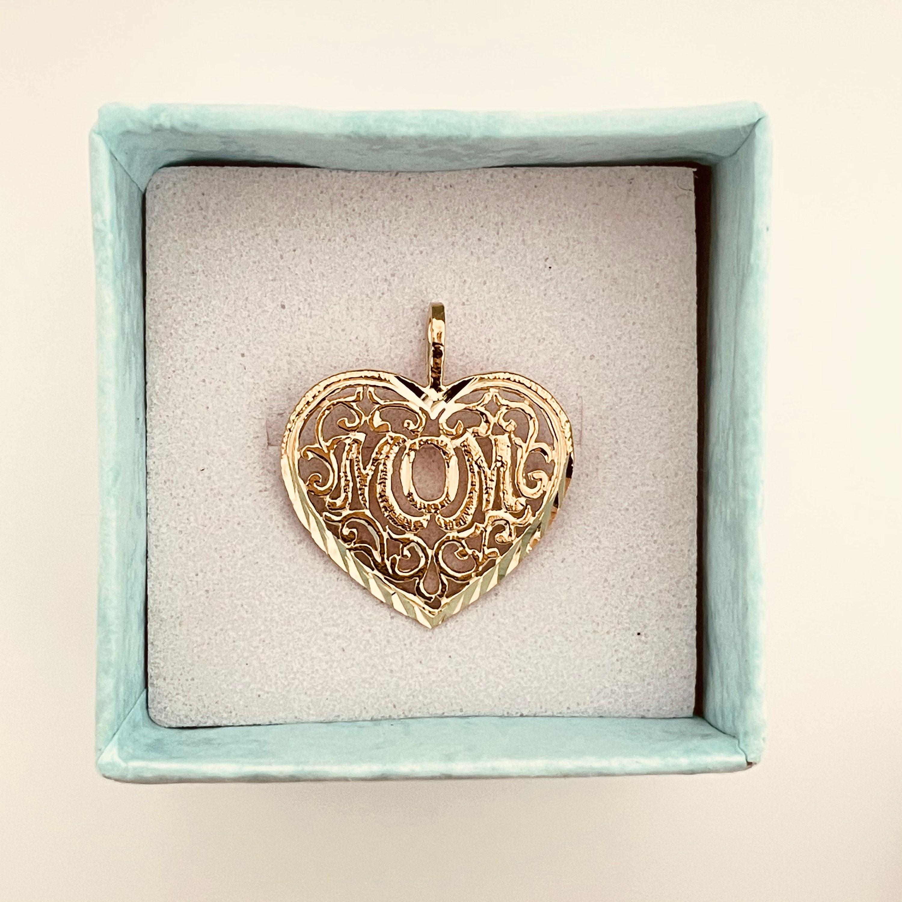 14k Real Gold Mom Heart Pendant/Charm Gold Mom Heart Pendant Etsy