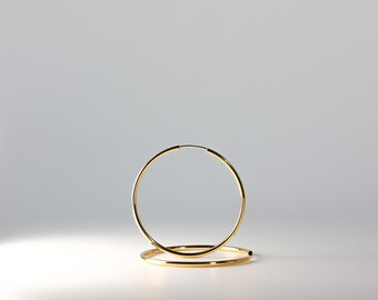 14K Gold Huggie Hoop Earrings 2mm Thick 45MM Wide- Real Gold Diameter Hoop Earrings- Classic Gold - Hoop Earrings for her - ER127