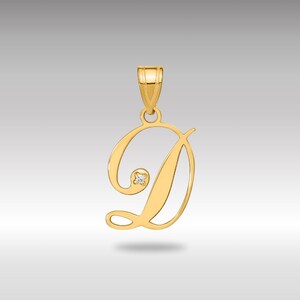 14K Gold kursiver Buchstabe ""D"" Initial Anhänger mit Diamant - Diamant Initial Halskette - Schöne Schriftbuchstabe ""D"" Anhänger Halskette."