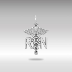 14K White Gold RN Registered Nurse Charm - Detailed Medical Symbol Pendant - Gift for Nurses - Health Care Jewelry