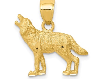 Collana con pendente a forma di lupo ululante in oro 14 carati con taglio a diamante - Gioielli naturali realizzati a mano
