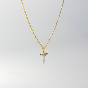 14k Gold Crucifix Cross Pendant Charm-Real Yellow and White Gold Crucifix Cross Necklace Charm