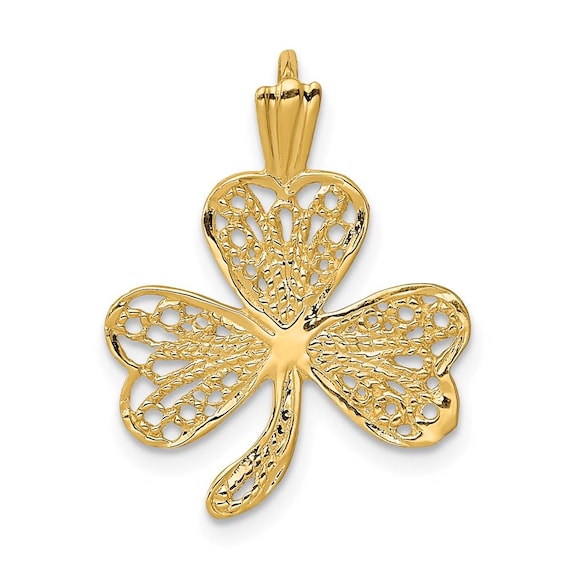 14k Yellow Gold Filigree Irish Clover Charm Pendant - Handmade Celtic Jewelry, USA Made 6 thumbnail image
