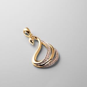 14K Gold Swan Pendant with Cubic Zirconia: Elegant Swan Charm
