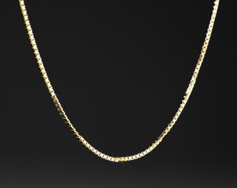 1mm 14k Solid Gold Box Chain- 14k Gold 16 Inches to 24 Inches Box Chain Necklace
