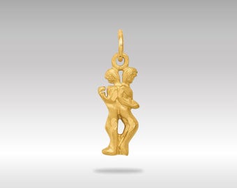 14K Gold Gemini Zodiac Pendant: Small Diamond-Cut Charm