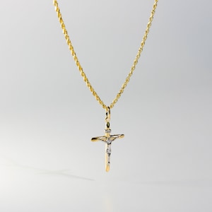 14k Gold Crucifix Cross Pendant Charm-Real Yellow and White Gold Crucifix Cross Necklace Charm