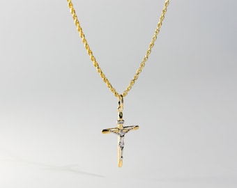 Dije colgante de cruz de crucifijo de oro de 14 k: dije de collar de cruz de crucifijo de oro amarillo y blanco real