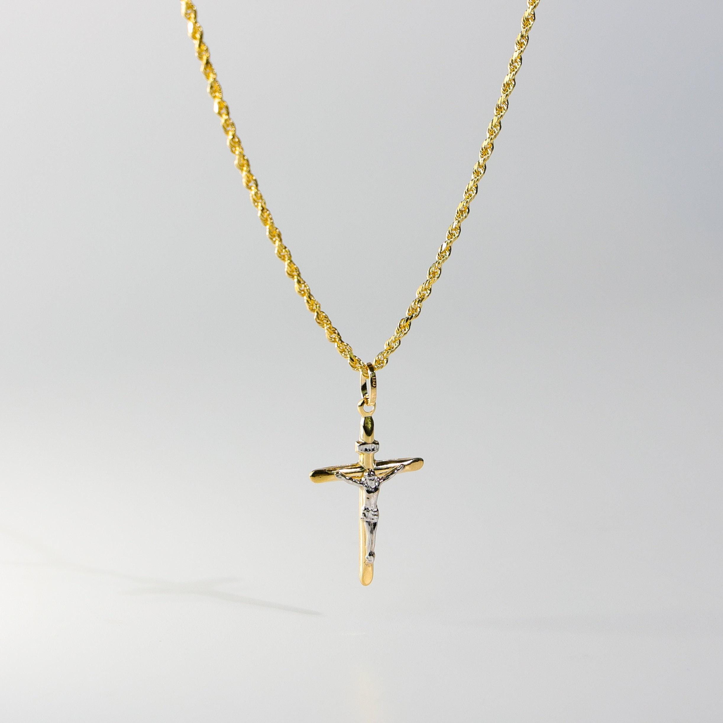 Feiner Jesus Kreuz-Anhänger Aus Gold 14k 585 Bicolor