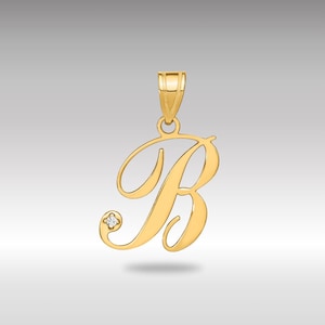 14K Gold kursiver Buchstabe ""B"" Anfangsanhänger mit Diamant - Diamant-Anfangskette - Schöne Schriftbuchstabe ""B"" -Anhänger-Halskette."