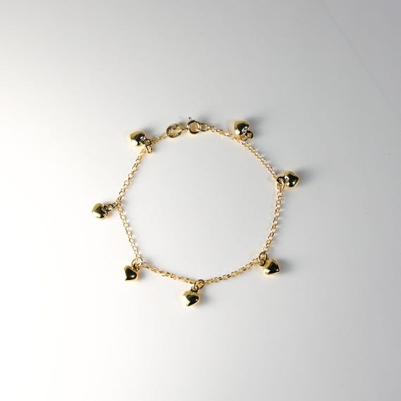 14Kゴールドハートチャームブレスレット - 繊細なハート型 - Etsy 日本