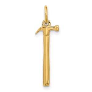May include: A gold-coloured hammer charm with a loop at the top for a necklace or bracelet. The hammer head and handle are clearly defined, showcasing a detailed design. This charm is suitable for jewellery making.