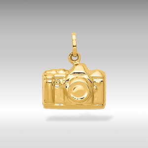 14K Gold 3D Polished Camera Pendant Charm - Real Gold Photography Necklace Charm - Real Gold Camera Pendant