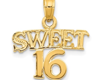 14k Gold Sweet 16 Pendant – Real 14k Sweet Sixteen Charm for Birthday Gift – Gold Sweet 16 Jewelry for Daughter – Quinceañera Milestone Gift