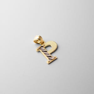 14k Gold &quot;P&quot; Initial Pendant Charm- Gold Block P Initial Necklace Charm