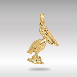 14K Gold 3-D Pelican Pendant Necklace - Standing Pelican with Moveable Mouth Charm - Unique Bird Necklace