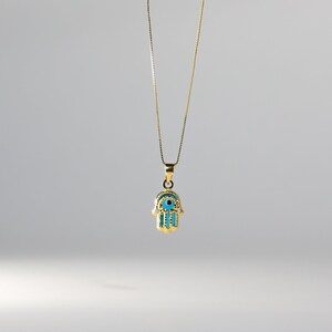 14k Gold Evil Eye Hamsa Hand Anhänger Charm - Gold Hamsa Hand Halskette Charm - Schutz Charm - Feingold spiritueller Schmuck