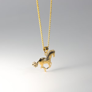 14K Solid Gold Running Horse Pendant – Graceful Gait Necklace, Luxury Fine Jewelry Gift