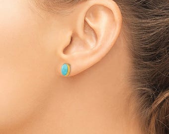 14k Gold Türkis Ohrstecker: Minimalist Oval Bezel Set