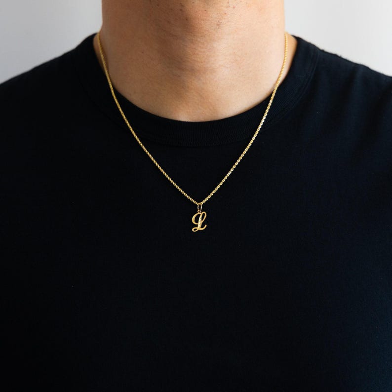 14k Gold "L" Initial Cursive Pendant Charm- Gold Initial "L" Necklace Charm image 5