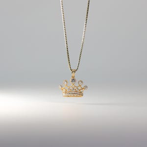 14k Gold Crown Pendant Charm- Real Gold Crown Necklace Charm With Cubic Zirconia Stones