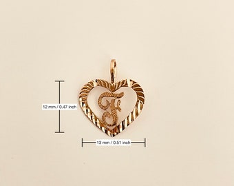 14k Real Gold Initial "F" Pendant/Charm- Real 14k Gold Letter/Initial Heart "F" Pendant For Her- Gold Initial/Letter "F" Pendant/Charm
