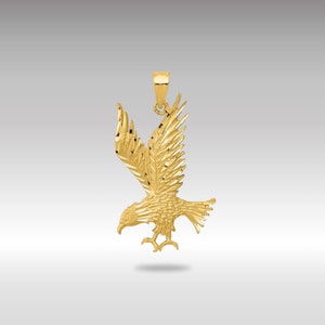14K Gold Large Eagle Necklace Pendant Polished Diamond Cut Majestic ...