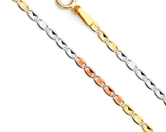 1.6mm Solid 14K Gold Tri-Color Valentino Chain Necklace