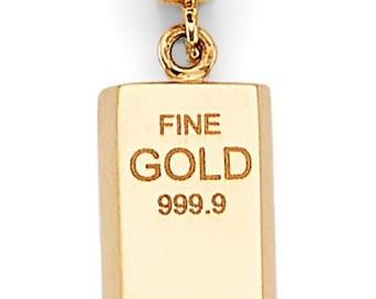 Gold Bar–Inspired Charm Necklace | 14K Solid Gold Pendant