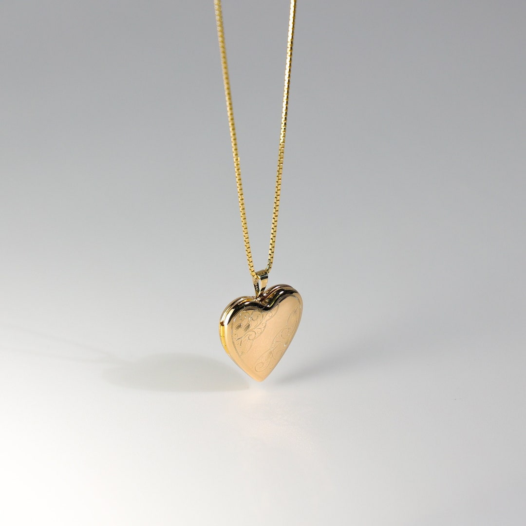 14k Gold Heart Locket With Decorative Engrave Pendant/charm Gold Large
