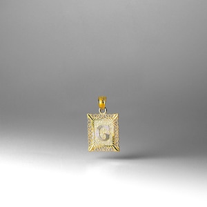 Ciondolo/ciondolo quadrato con iniziale &quot;G&quot; in oro 14k - Collana con catena con iniziale G in oro