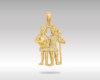 14K Gold Gemini Zodiac Pendant: Large Solid Gold Charm