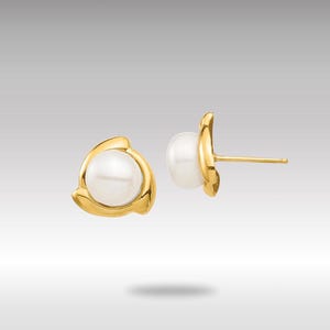 14K Gold 7-8mm White Button Freshwater Cultured Pearl Post Earrings – Elegant Minimalist Studs