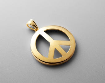 14k Gold Peace Sign Pendant Charm- Real Gold Large Peace Sign Necklace Charm