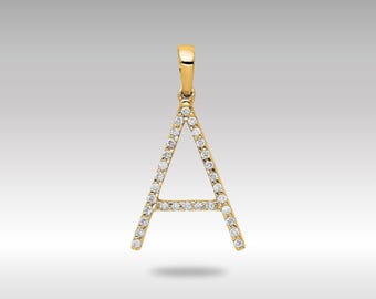 14k Gold Diamond Letter "A" Initial Pendant Necklace – Gold Initial Necklace – Real Diamond "A" Charm – Perfect Gift for Her