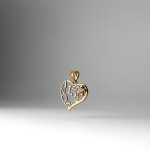 14k Gold Sweet 15 Years Heart Pendant Charm- Gold Sweet 15 Anos Necklace Charm Gifts For Girls
