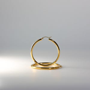 Brincos de argola de ouro 14K com 3 mm de espessura e 45 mm de largura - Brincos de argola de ouro verdadeiro - Brincos de argola grandes de ouro - Brincos de argola para ela