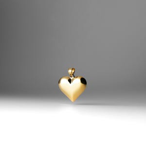 14K Gold Großer Gepuffter Herz Halsketten Charme - Luxuriöser Polierter 3D Herz Anhänger - Romantisches Geschenk für Sie - Zeitlose Eleganz in Gold Schmuck
