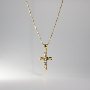 14k Gold Rope Style Cross Pendant - Real Gold Jesus Crucifix Necklace Charm - Fine Gold Charm - Unique Religious Jewelry