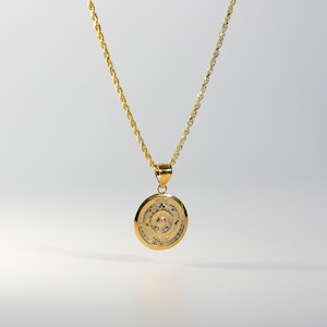 Colgante Calendario Azteca de Oro de 14k - Colgante Calendario Azteca de Oro Real