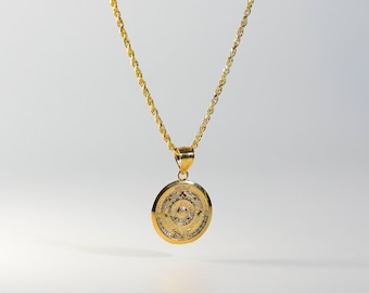 14k Gold Aztec Calendar Pendant Charm