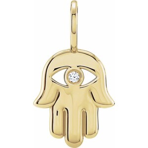 14K Gold polierte Hamsa Hand mit .02 ct Naturdiamant Anhänger Halskette - Minimalist Hamsa Anhänger - spiritueller Schutz Schmuck