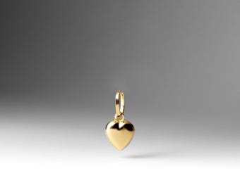 14K Solid Gold Puffed Heart Pendant Charm