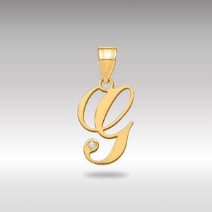 14K Gold kursiver Buchstabe ""G"" Anfangsanhänger mit Diamant - Diamant-Anfangskette - Schöne Schriftbuchstabe ""G"" -Anhänger-Halskette."