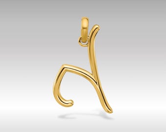 May include: A gold-coloured pendant in the shape of the letter "A". The pendant has a smooth, polished finish and a loop at the top for a chain. The design is a modern, cursive style.