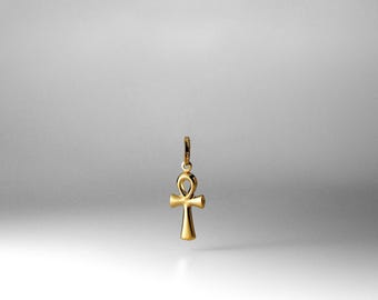 14K Gold Ankh Cross Charm Pendant- Real Gold Shiny Ankh Cross Necklace Charm