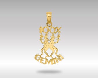 14K Gold Gemini Zodiac Pendant Necklace: Astrology Charm