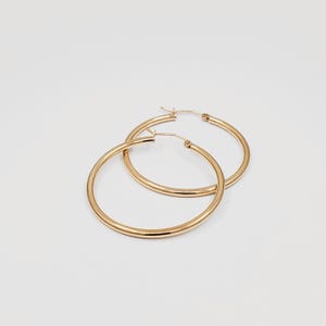 14K Gold Hoop Earrings 2mm Thick 35MM Wide Hoop- Real Solid Gold Hoop Earrings- Classic Gold- Hoop Earrings for her - ER137
